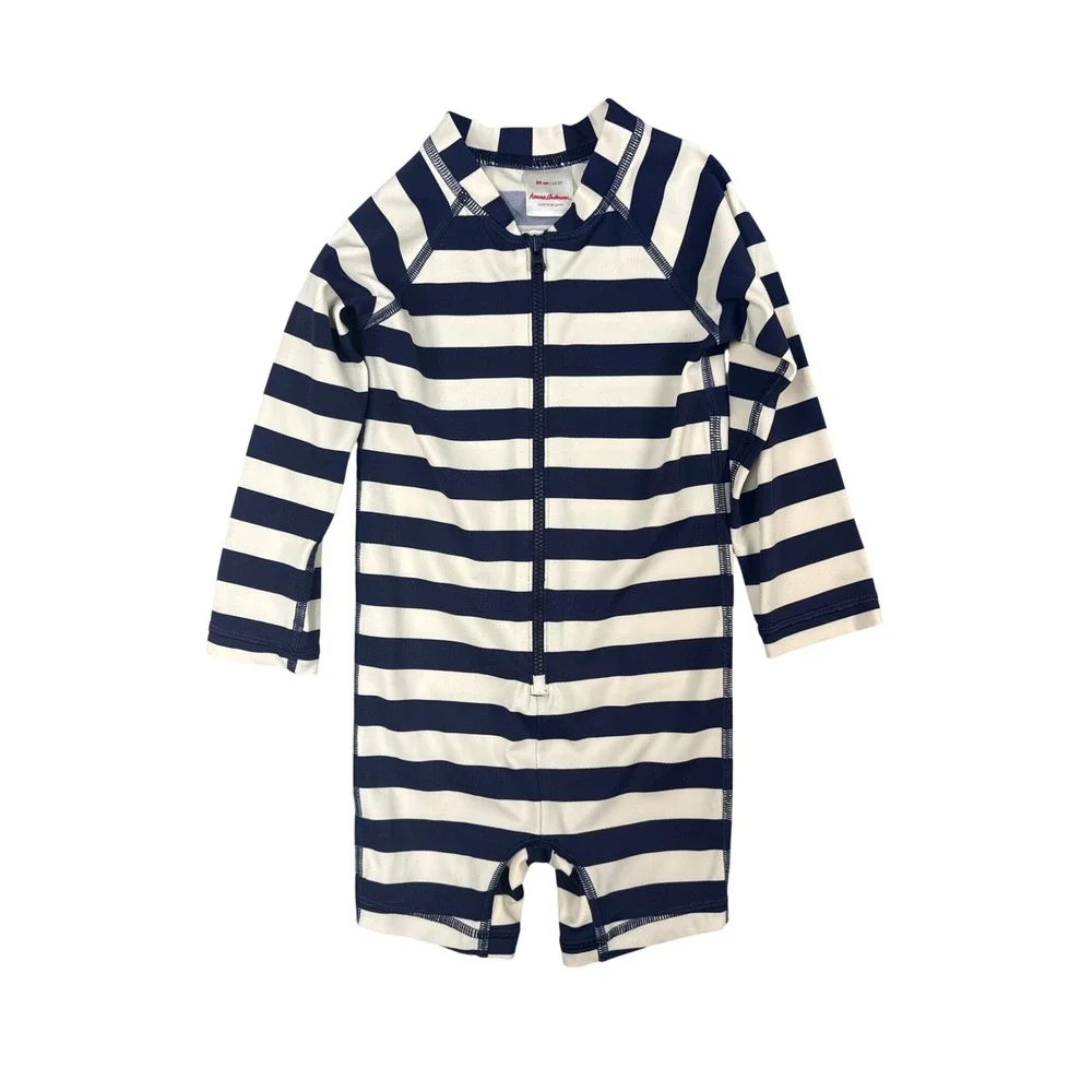 Hanna Andersson Sun Suit Unisex 2T Blue White Striped Rash Guard Swimwear Summer